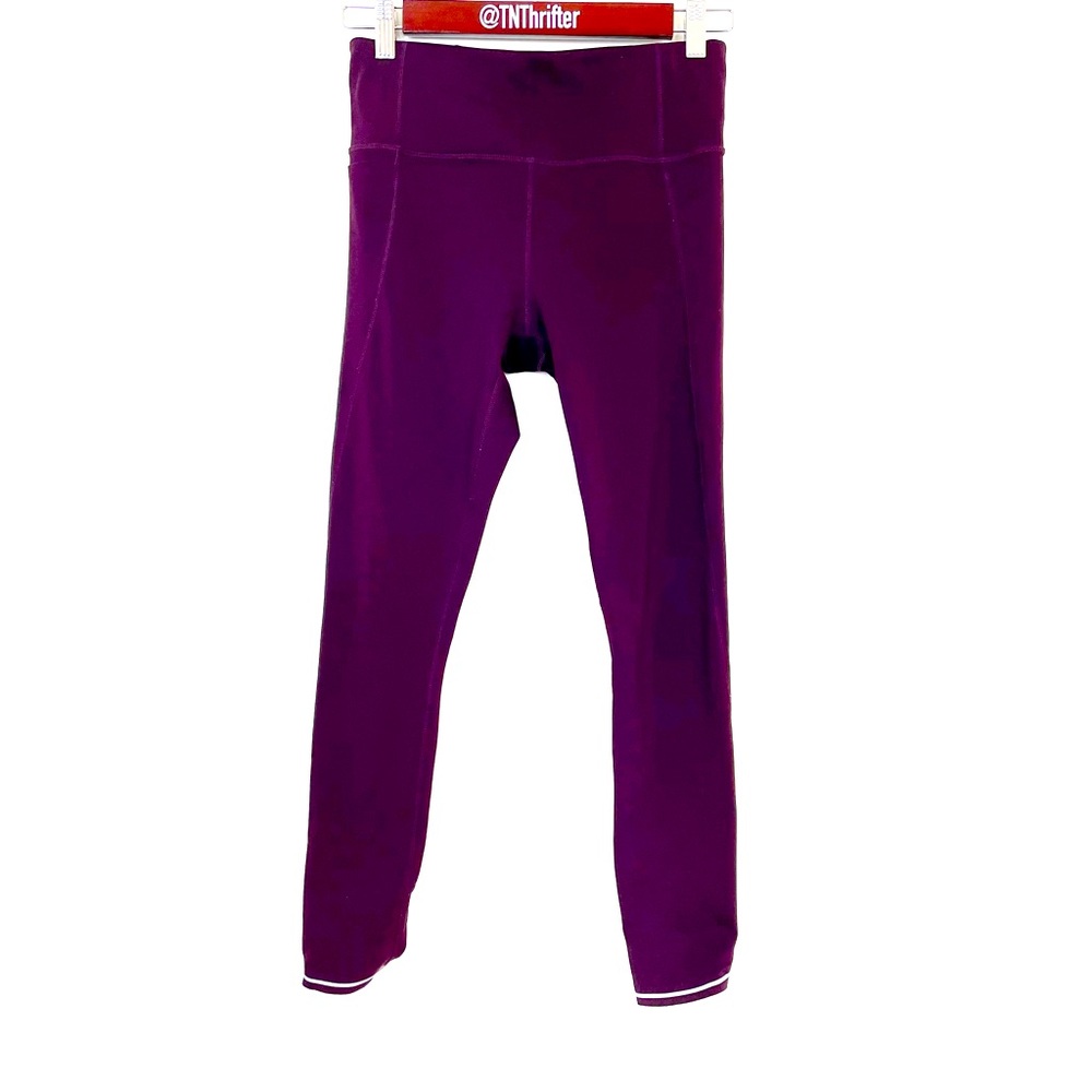 Athleta Women's Plum Purple Stretch Full Length Leggings XS Pockets Reflective